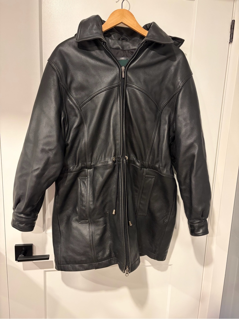 Danier Black Leather Zip-Front Jacket with Drawstring Waist